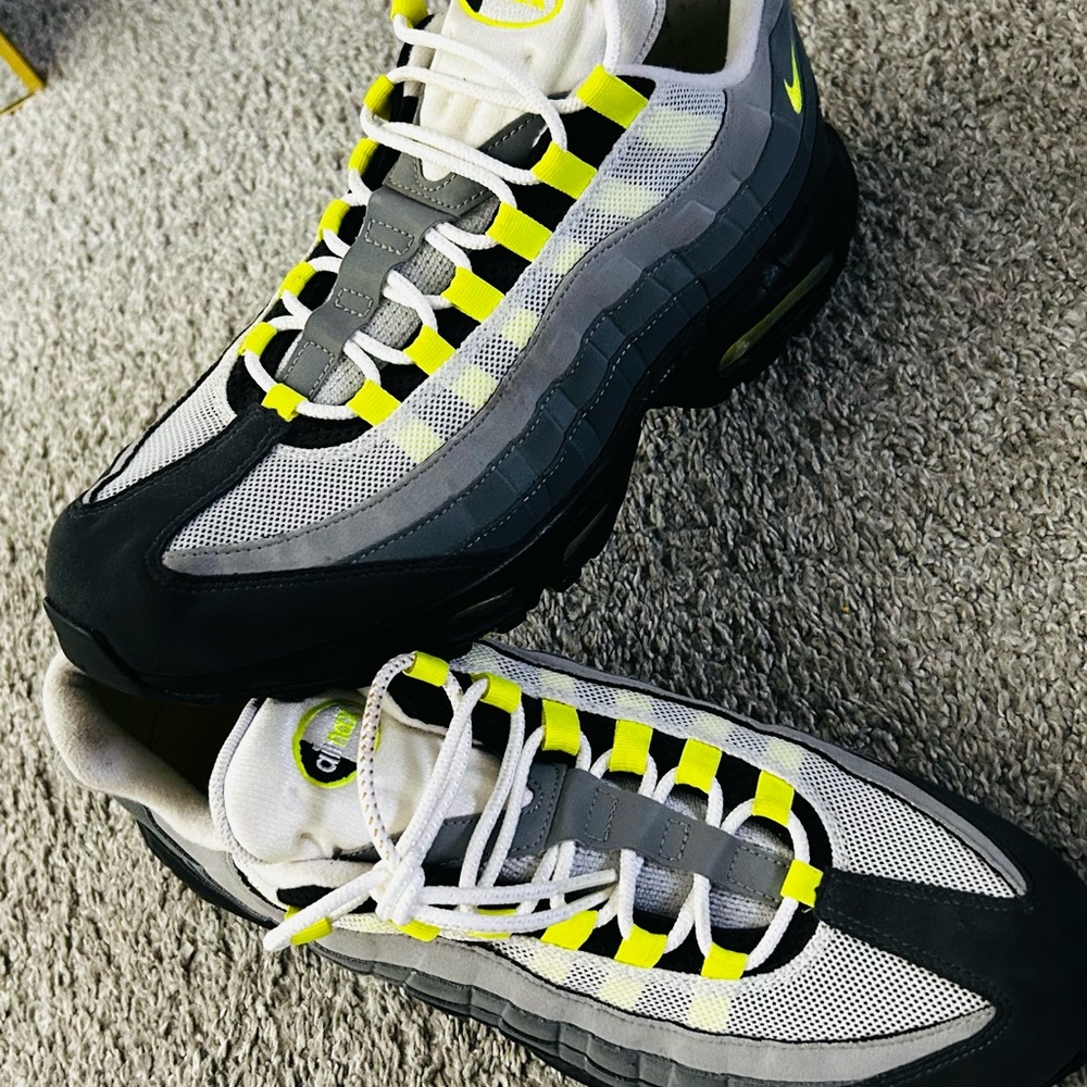 Air Max 95  White Black and Grey Sneakers with Neon Yellow Interior